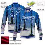Custom Name and Number Personalized Varsity Jacket 3D Watercolor Forest Design Bomber Full-Snap Letterman Jacket Personalized
