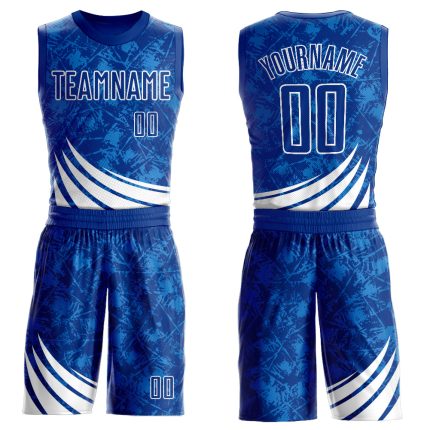Custom Name and Number Basketball Jersey - Personalized Royal White Wind Shapes Round Neck Sublimation Suit Personalized