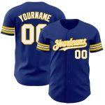 Custom Name and Number Authentic Baseball Jersey - Personalized Royal White-Yellow Team Jersey Personalized Royal White-Yellow
