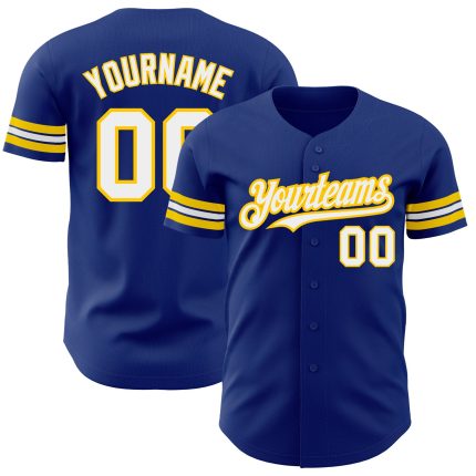 Custom Name and Number Authentic Baseball Jersey - Personalized Royal White-Yellow Team Jersey Personalized Royal White-Yellow