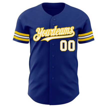 Custom Name and Number Authentic Baseball Jersey - Personalized Royal White-Yellow Team Jersey Personalized Royal White-Yellow