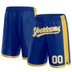 Custom Personalized Royal White Yellow Basketball Shorts with Team Name and Number Personalized Royal White-Yellow Authentic