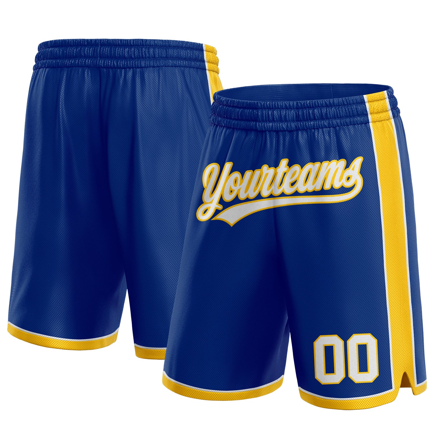 Custom Personalized Royal White Yellow Basketball Shorts with Team Name and Number Personalized Royal White-Yellow Authentic