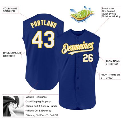 Custom Authentic Personalized Baseball Jersey with Name and Number - Royal White-Yellow Sleeveless Team Jersey Personalized