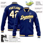 Custom Name and Number Bomber Jacket - Personalized Royal White-Yellow Varsity Letterman Full-Snap设计 Personalized Royal White-Yellow