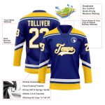 Custom Team Jersey with Personalized Name and Number - Royal White-Yellow Hockey Lace Neck Design Personalized Royal White-Yellow