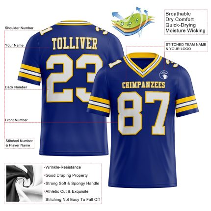 Personalized Authentic Football Jersey - Royal White-Yellow Mesh Design Personalized Royal White-Yellow Mesh Authentic Football