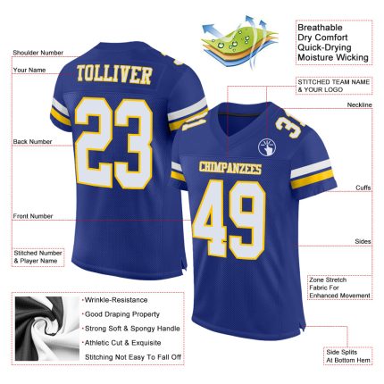 Custom Authentic Football Jersey - Personalized Royal Yellow Mesh with Team Name & Number Personalized Royal White-Yellow