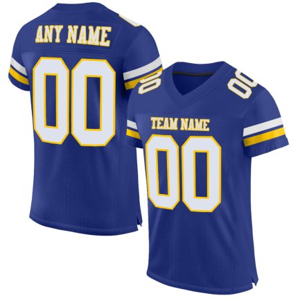 Custom Authentic Football Jersey - Personalized Royal Yellow Mesh with Team Name & Number Personalized Royal White-Yellow