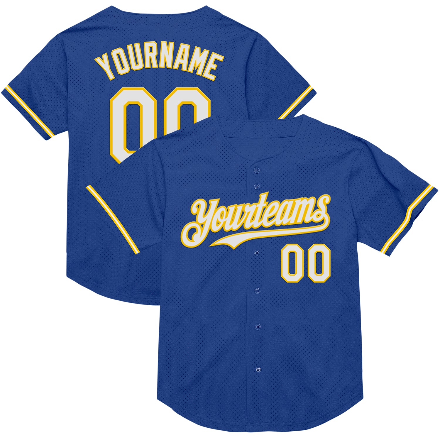 Custom Name and Number Authentic Throwback Baseball Jersey - Personalized Royal White-Yellow Mesh Team Apparel Personalized