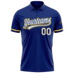Custom Name Number Personalized Royal White Yellow Vapor Golf Polo Shirt Performance Personalized Royal White-Yellow Performance