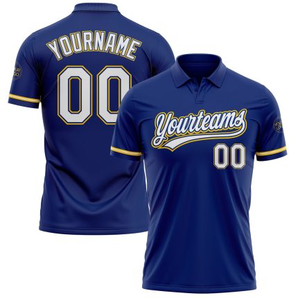 Custom Name Number Personalized Royal White Yellow Vapor Golf Polo Shirt Performance Personalized Royal White-Yellow Performance