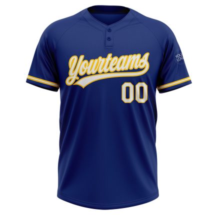 Custom Name and Number Softball Jersey - Personalized Unisex Two-Button Royal White-Yellow Team Gear Personalized Royal White-Yellow