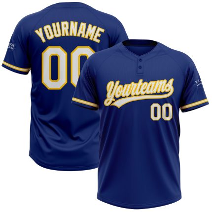 Custom Name and Number Softball Jersey - Personalized Unisex Two-Button Royal White-Yellow Team Gear Personalized Royal White-Yellow