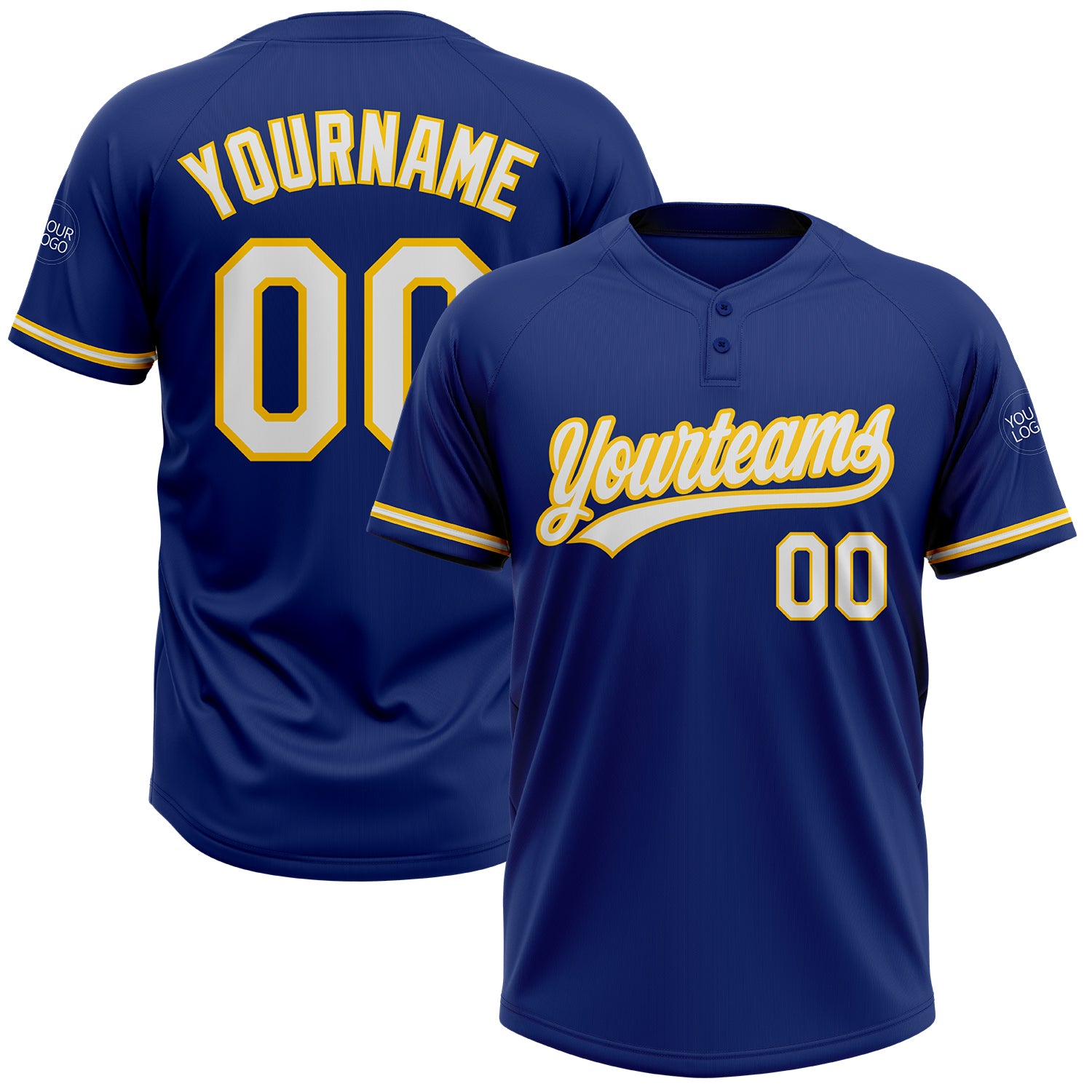 Custom Name and Number Softball Jersey - Personalized Unisex Two-Button Royal White-Yellow Team Gear Personalized Royal White-Yellow