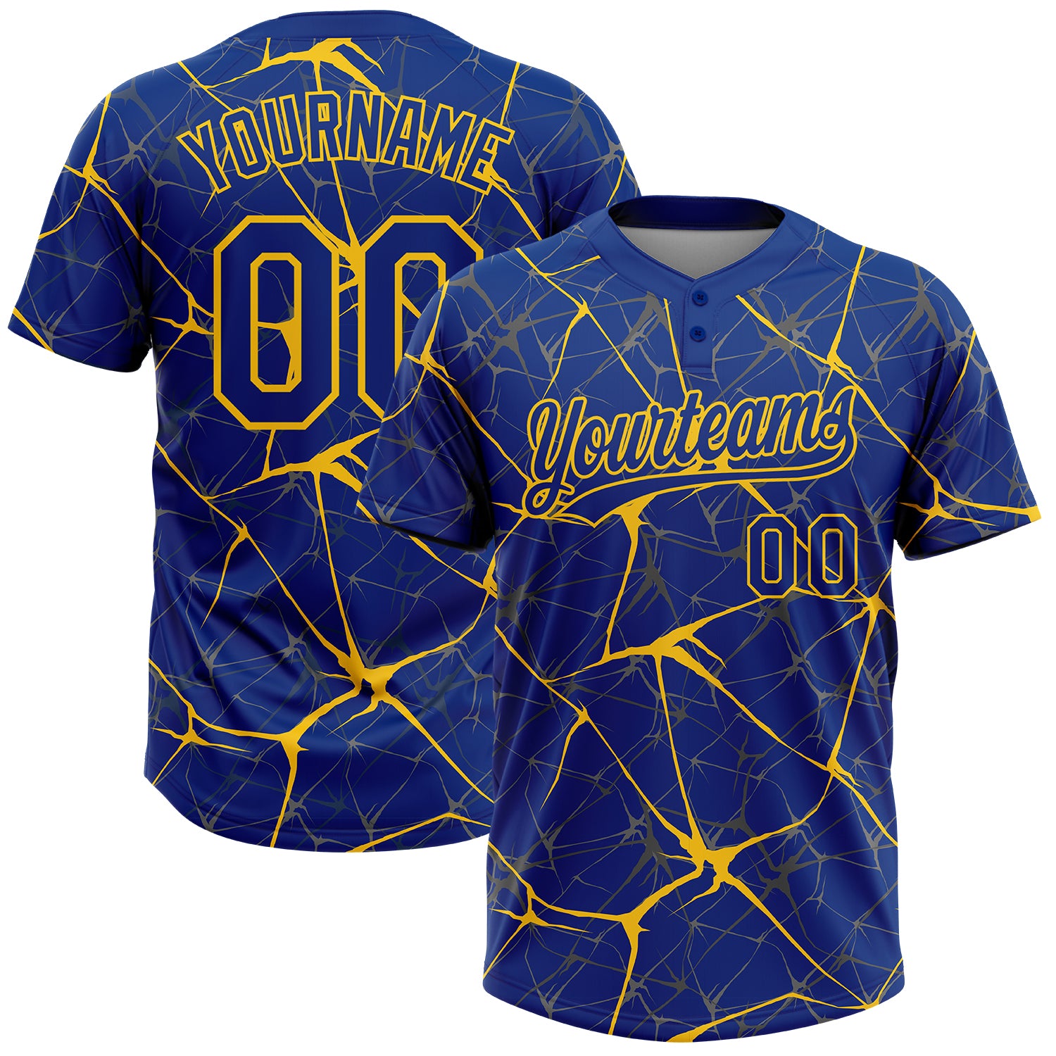 Custom Name and Number Unisex Yellow 3D Pattern Softball Jersey - Personalized Team Two-Button Apparel Personalized Royal