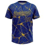 Custom Name and Number Unisex Yellow 3D Pattern Softball Jersey - Personalized Team Two-Button Apparel Personalized Royal