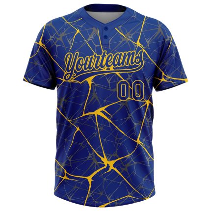 Custom Name and Number Unisex Yellow 3D Pattern Softball Jersey - Personalized Team Two-Button Apparel Personalized Royal