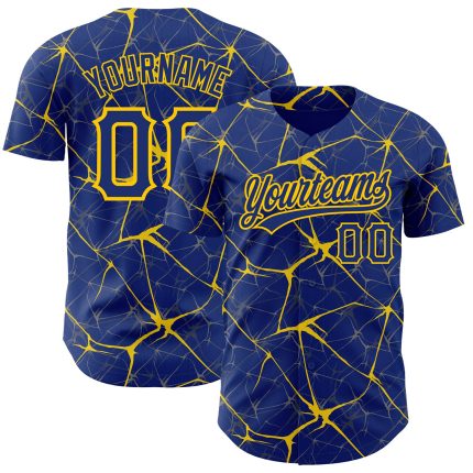 Custom Name and Number Authentic Baseball Jersey with Personalized Royal Yellow 3D Abstract Pattern Design Personalized Royal