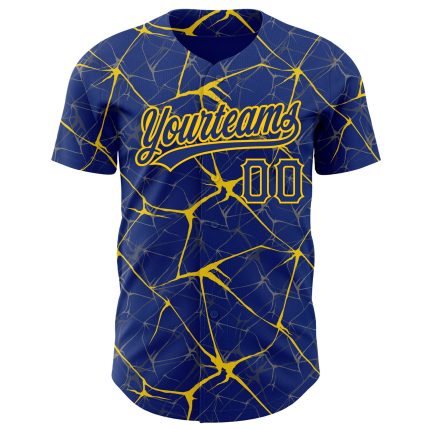 Custom Name and Number Authentic Baseball Jersey with Personalized Royal Yellow 3D Abstract Pattern Design Personalized Royal