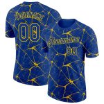 Custom Personalized Team T-Shirt with Name and Number - Royal Yellow 3D Pattern Design Abstract Network Performance Personalized