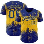 Custom Name and Number Baseball Jersey, Personalized 3D Pattern Grunge Art Design in Royal Yellow, Authentic Team Apparel