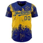 Custom Name and Number Baseball Jersey, Personalized 3D Pattern Grunge Art Design in Royal Yellow, Authentic Team Apparel