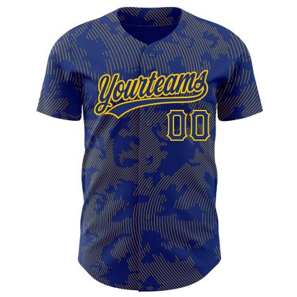 Custom Name and Number Authentic Baseball Jersey - Personalized Royal Yellow 3D Curve Lines Design Personalized Royal Yellow