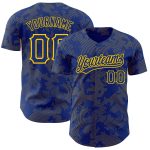 Custom Name and Number Authentic Baseball Jersey - Personalized Royal Yellow 3D Curve Lines Design Personalized Royal Yellow