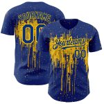 Custom Name and Number Baseball Jersey - Personalized Yellow 3D Dripping Splatter Art Design Personalized Royal Yellow 3D