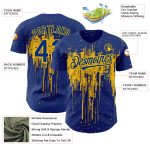Custom Name and Number Baseball Jersey - Personalized Yellow 3D Dripping Splatter Art Design Personalized Royal Yellow 3D