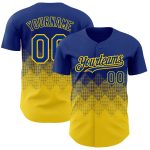 Custom Name and Number Baseball Jersey, Personalized 3D Gradient Royal Yellow Square Pattern Design Personalized Royal Yellow
