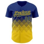 Custom Name and Number Baseball Jersey, Personalized 3D Gradient Royal Yellow Square Pattern Design Personalized Royal Yellow