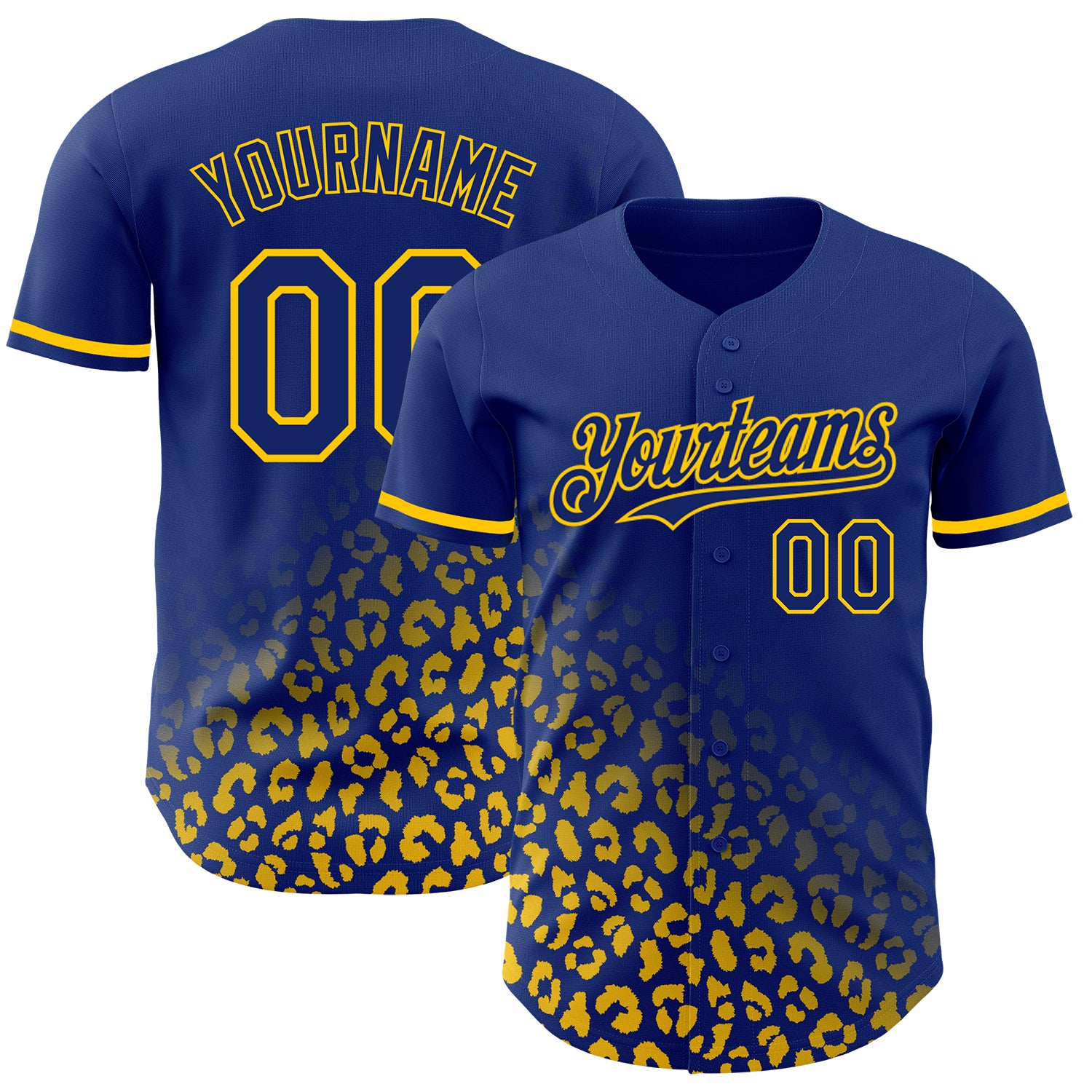 Custom Name and Number Personalized Leopard Print Baseball Jersey - Royal Yellow 3D Pattern Design Fashion Apparel Personalized
