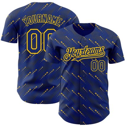 Custom Baseball Jersey with Slant Lines - Personalized 3D Royal Yellow Design, Team Name & Number Added Personalized Royal