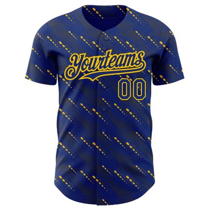 Custom Baseball Jersey with Slant Lines - Personalized 3D Royal Yellow Design, Team Name & Number Added Personalized Royal