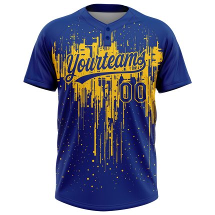 Custom Name and Number Unisex Softball Jersey with Personalized Royal Yellow 3D Dripping Splatter Art - Two-Button Design