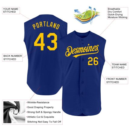 Custom Name and Number Personalized Authentic Yellow Baseball Jersey - Sleeveless Team Apparel Personalized Royal Yellow