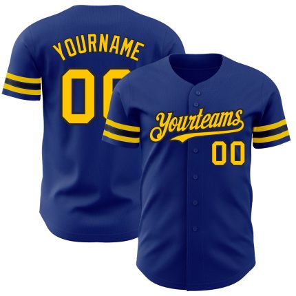 Custom Name and Number Authentic Baseball Jersey in Royal Yellow-Black - Personalized Team Gear Personalized Royal Yellow-Black