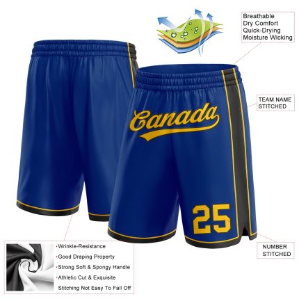 Custom Name and Number Authentic Basketball Shorts - Personalized Yellow-Black Team Gear Personalized Royal Yellow-Black