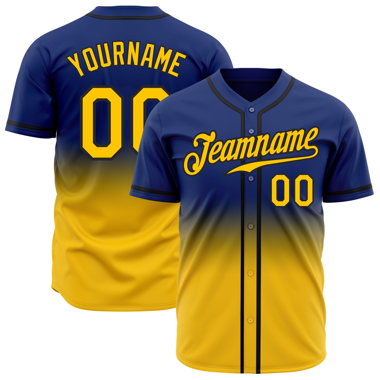 Custom Name and Number Authentic Baseball Jersey - Yellow-Black Fade Fashion Team Jersey Personalized Royal Yellow-Black