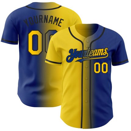 Personalized Gradient Baseball Jersey Custom Royal Yellow-Black Team Name & Number Personalized Royal Yellow-Black Authentic