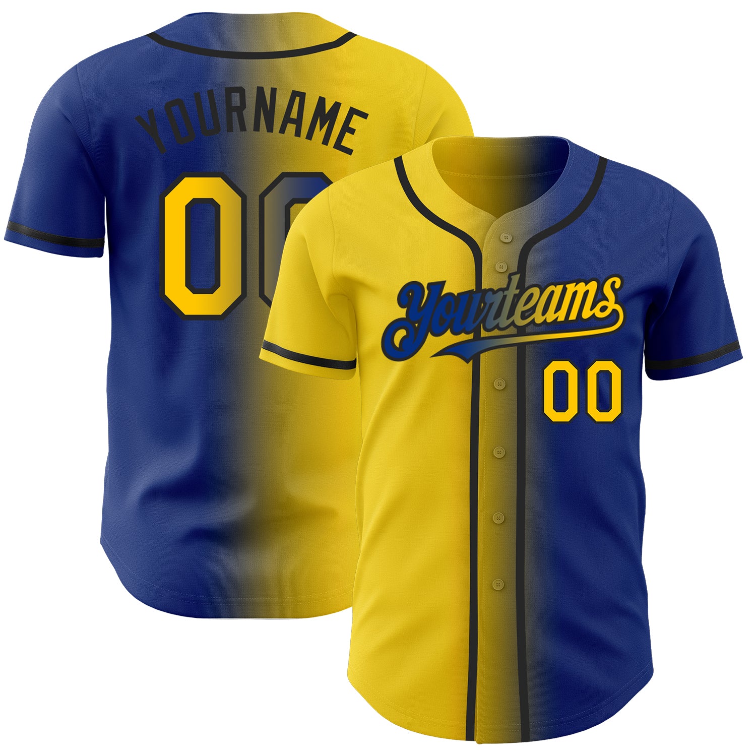 Personalized Gradient Baseball Jersey Custom Royal Yellow-Black Team Name & Number Personalized Royal Yellow-Black Authentic