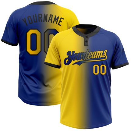 Custom Name Number Unisex Softball Jersey Gradient Yellow Black Fashion Two-Button Personalized Team Apparel Personalized