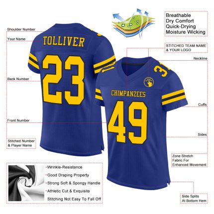 Custom Name and Number Authentic Football Jersey - Personalized Royal Yellow-Black Mesh Team Gear Personalized Royal Yellow-Black