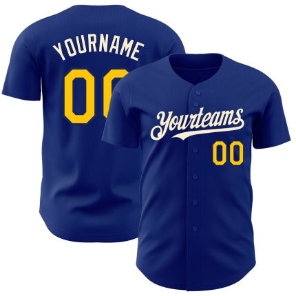 Custom Name and Number Authentic Baseball Jersey - Personalized Royal Yellow-Cream Team Jersey Personalized Royal Yellow-Cream