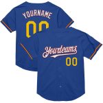 Custom Personalized Baseball Jersey - Royal Yellow-Crimson Mesh Throwback with Team Name and Number Personalized Royal Yellow-Crimson