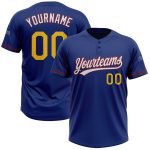 Custom Name and Number Unisex Softball Jersey - Personalized Royal Yellow-Crimson Two-Button Design Personalized Royal Yellow-Crimson