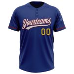 Custom Name and Number Unisex Softball Jersey - Personalized Royal Yellow-Crimson Two-Button Design Personalized Royal Yellow-Crimson