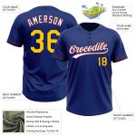 Custom Name and Number Unisex Softball Jersey - Personalized Royal Yellow-Crimson Two-Button Design Personalized Royal Yellow-Crimson
